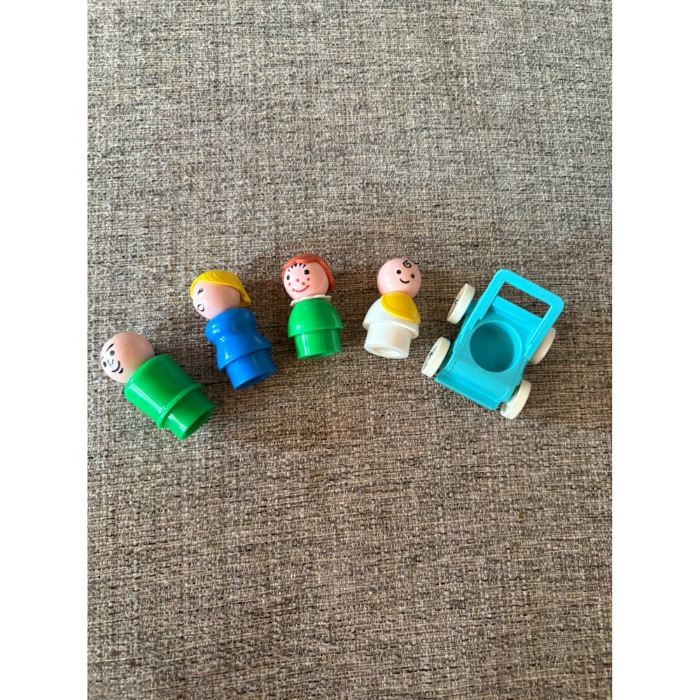 Vintage 1972 Fisher Price Little People Family with Stroller Collectible 1970s